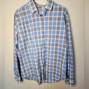 Express Business Casual Button Down‎ Long Sleeve, Blue Plaid, Men's XL (17-17.5)